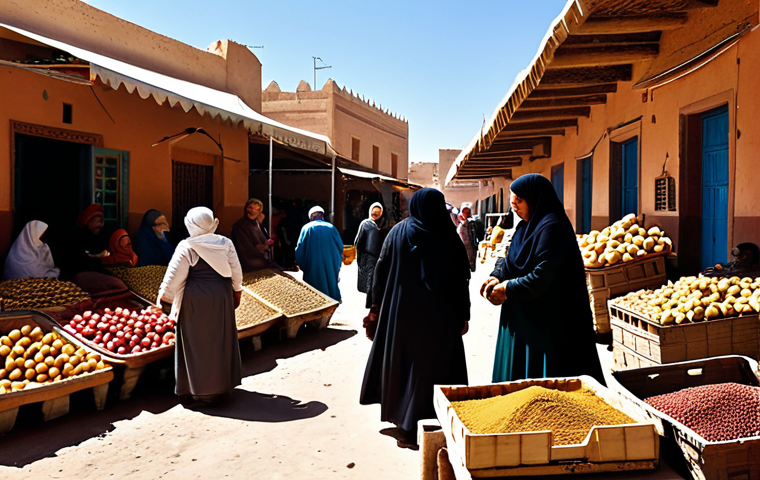Timimoun Oasis Market**

"A bustling marketplace scene in the Timimoun oasis, Algeria. Berber women in modest, traditional clothing are selling dates, spices, and handcrafted goods. Adobe buildings in the background. Warm, sunny lighting.  Safe for work, appropriate content, fully clothed, family-friendly. Perfect anatomy, correct proportions, natural pose, well-formed hands, proper finger count, natural body proportions, professional."

**
