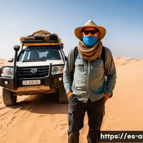 알제리 사하라 여행 시 위험 요소 - A rugged desert explorer wearing lightweight, breathable clothing suitable for extreme temperatures&mdash;...